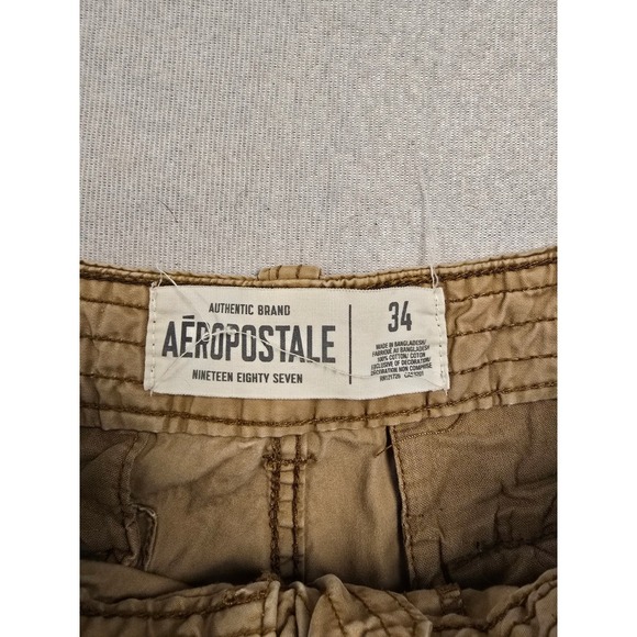 Aeropostale Mens Cargo Shorts Size 34 Khaki Tan Cotton Casual Outdoor Pockets - Picture 2 of 4